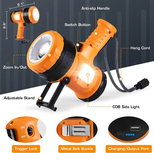 Vista 7 de EverBrite Foco recargable con enfoque ajustable, linterna LED de mano con 5 modos, rango de 1,968.5 ft, luz de punto para caza, barco, camping