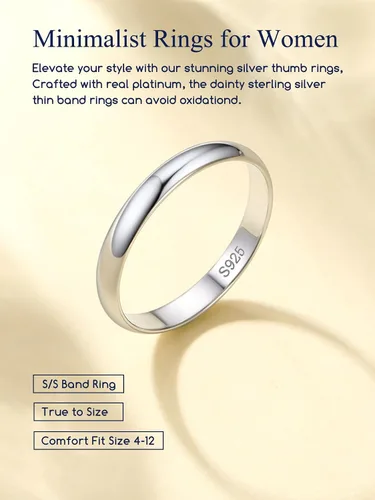 Vista 4 de Suplight Anillos entrelazados de plata de ley para mujer, anillo simple para ansiedad, anillos de polvo de estrellas lisos, anillo apilable