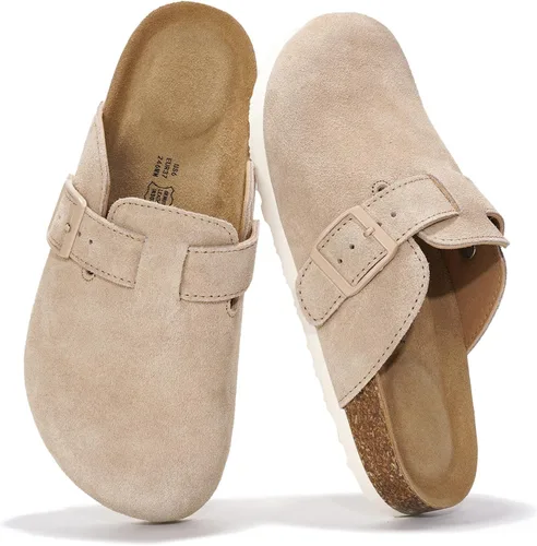 Vista 24 de Project Cloud Benton - Zuecos con plantilla de cuero genuino para mujer, pantuflas de espuma viscoelástica con soporte de arco, sandalias de moda