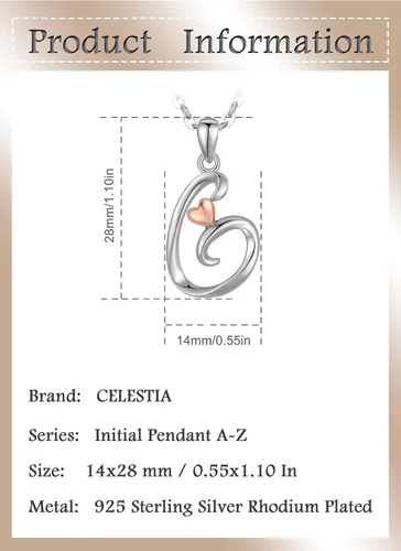 Vista 6 de CELESTIA Collares con iniciales de plata de ley 925, 26 letras con corazón de oro rosa, cadena de 18 pulgadas