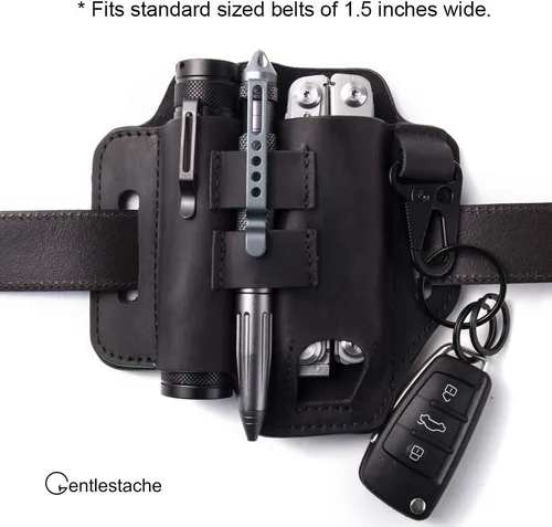 Vista 3 de Gentlestache - Funda de cuero para Leatherman, funda multiherramienta, EDC, organizador de bolsillo con llavero para cinturón y funda para linterna