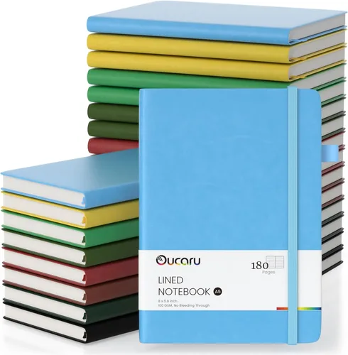 Vista 10 de Oucaru Cuaderno rayado, paquete de 4, 180 páginas, diarios A5 para escribir, papel grueso de 100 GSM, cuadernos pequeños diarios para mujeres
