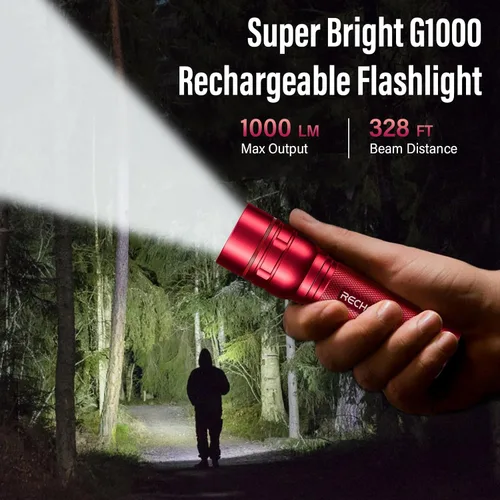 Vista 7 de RECHOO Linternas recargables de alta luminosidad, G1000 súper brillante, pequeña linterna LED con zoom y 3 modos de iluminación, linterna táctica