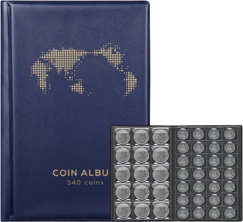 Vista 8 de Álbum de Monedas para Coleccionistas, 340 Fundas, Libro Organizador de Monedas, Caja de Exhibición y Almacenamiento, Suministros para Organizar