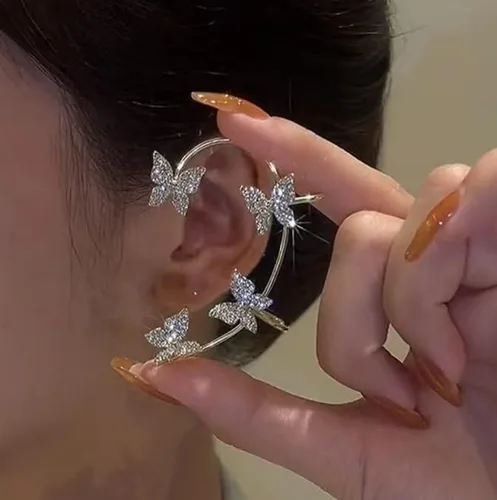 Vista 2 de Generic Pendientes de elfo para orejas de hada, aretes de ala de perla, aretes de elfo, clips de oreja para regalo de joyería