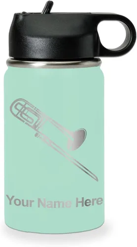 Vista 60 de LaserGram Botella de agua personalizada, trombón, acero inoxidable de doble pared aislada al vacío con popote superior, regalo grabado personalizado