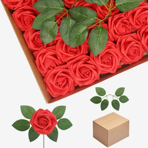 Vista 67 de Flores artificiales, rosas falsas de espuma de aspecto real, combo de flores artificiales de boda para ramos de boda, centros de mesa, arreglos