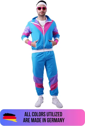 Vista 7 de Traje de los años 80 y 90 para fiestas, equipo deportivo retro, disfraces de hip hop, disfraces de los años 80 para hombre, cortavientos y pantalones