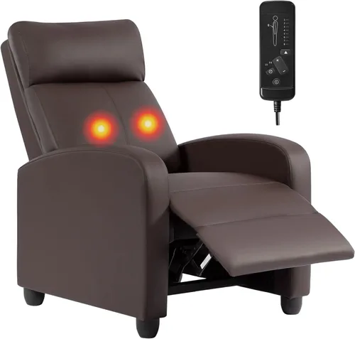 Vista 19 de BestMassage Silla reclinable con función de masaje de 2 puntos Cuero sintético marrón con soporte lumbar, empuje ajustable hacia atrás, PU