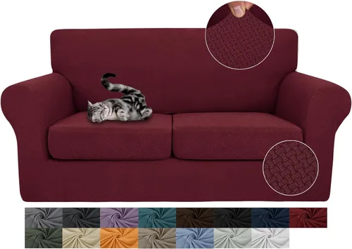 Vista 27 de JIVINER Fundas de sofá de 3 piezas para sofá de 2 cojines, funda elástica para sofá con 2 fundas de cojín de asiento extra grandes, fundas de sofá