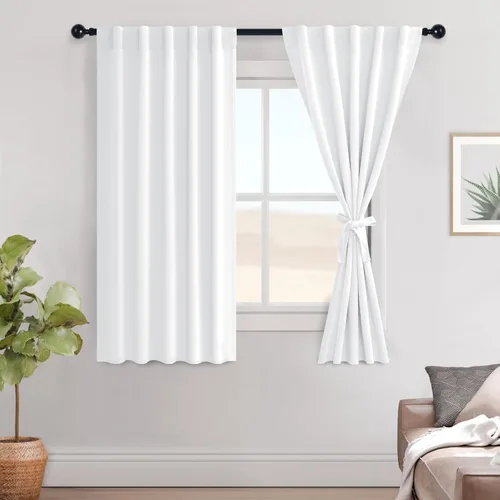 Vista 34 de Hiasan Cortinas opacas negras para dormitorio, cortinas opacas cortas de 45 pulgadas de largo, con aislamiento térmico, bolsillo para barra