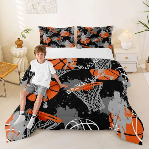 Vista 10 de Juego de ropa de cama de baloncesto para niños y adolescentes, juego de edredón deportivo para niños, tamaño matrimonial, suave, ligero, decoración