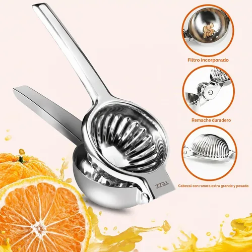 Vista 6 de TEZZ Exprimidor de Limón Extra Grande Mejorado, Exprimidor de Naranja Manual de Servicio Pesado con Tazón de Filtro Extra Grande de 3.47'', Plateado