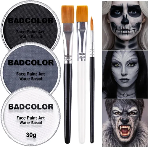 Vista 9 de Juego de pintura facial de camuflaje negro verde marrón con pinceles, kit de pintura facial a base de agua para camuflaje militar, caza y paintball