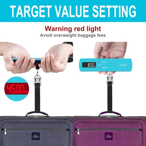 Vista 6 de BAGAIL BASICS Báscula digital de equipaje, báscula de equipaje colgante de 110 libras con pantalla LCD retroiluminada, báscula de pesaje portátil