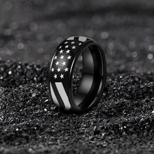 Vista 34 de LAOYOU Anillo giratorio para hombre para alivio de la ansiedad 0.315 in de acero inoxidable negro anillo de ansiedad con incrustaciones de cadena