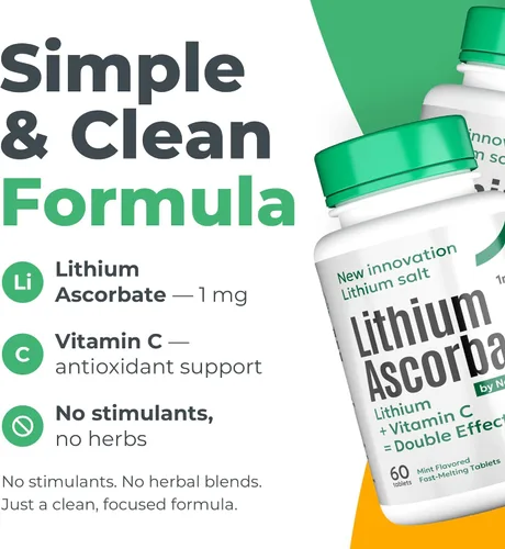 Vista 6 de Suplemento de litio de baja dosis de 1 mg - Calma y enfoque sin somnolencia - Tabletas de ascorbato de litio de disolución rápida con vitamina C