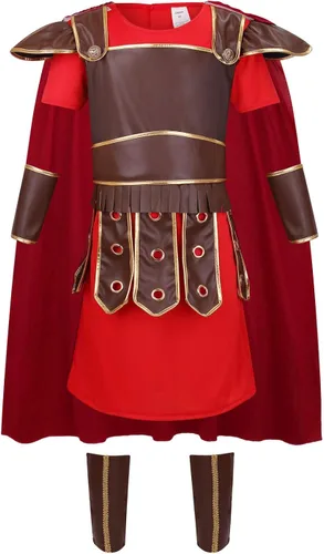 Vista 3 de LMYOVE Disfraz de guerrero para niños Halloween para niños soldado romano gladiador vikingo medieval fiesta de juego de rol 4-11 años