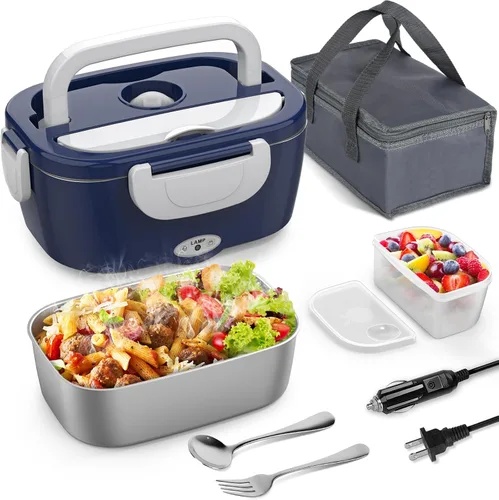 Vista 16 de Vingud Fiambrera eléctrica para adultos, lonchera calentada, calentador de alimentos, lonchera portátil de 80 W para hombres/coche/camión