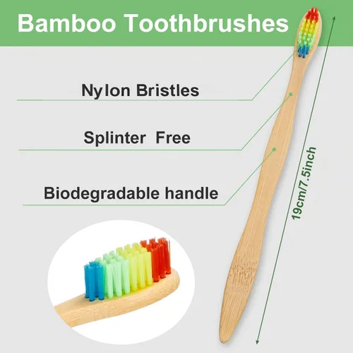 Vista 2 de Boao 40 cepillos de dientes de bambú, cepillo de dientes de carbón, cepillos de dientes de bambú con cerdas de nailon sin BPA (multicolor)