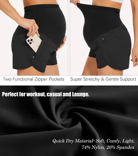 Vista 3 de PACBREEZE Pantalones cortos de maternidad para mujer, de secado rápido, con bolsillos con cremallera