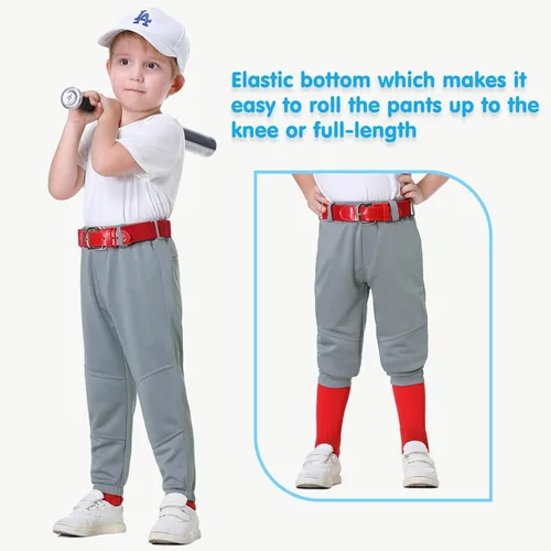 Vista 5 de Mivei Pantalones de béisbol para niños de 2 a 7 años, pantalones de béisbol para niños pequeños, pantalones de sóftbol con bolsillos UPF50+