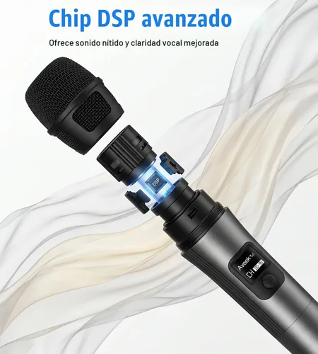 Vista 2 de Aveek Micrófono inalámbrico para karaoke, micrófono de karaoke recargable (trabajo 40 hs), para altavoz, máquina de karaoke, iglesia, discurso
