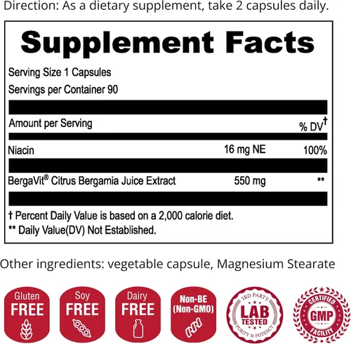 Vista 4 de UpNourish BERGAVIT Suplemento de colesterol de bergamota cítrica – Extracto de bergamota cítrica italiana de 550 mg para mujeres y hombres, 90