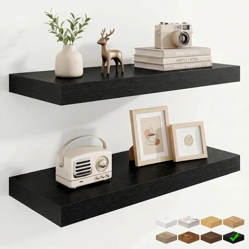 Vista 82 de Marsmiles 12in Depth Floating Shelves, 12x12x1.4, Rustic Brown, Set of 3 Marrón rústico