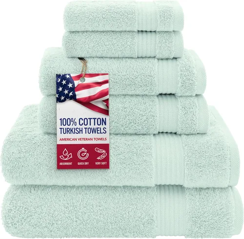 Vista 18 de Juego de toallas American Veteran Towel, de lujo, 6 piezas de algodón 100 % turco para máxima suavidad y absorción, para hotel y spa
