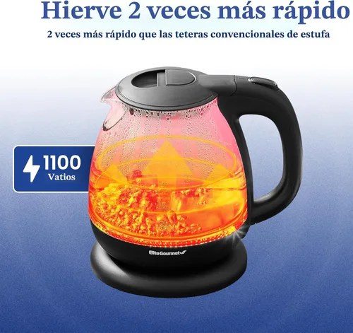 Vista 2 de Elite Gourmet EKT1001 - Tetera de vidrio de 1.0 L, 1100 W, base inalámbrica Negro