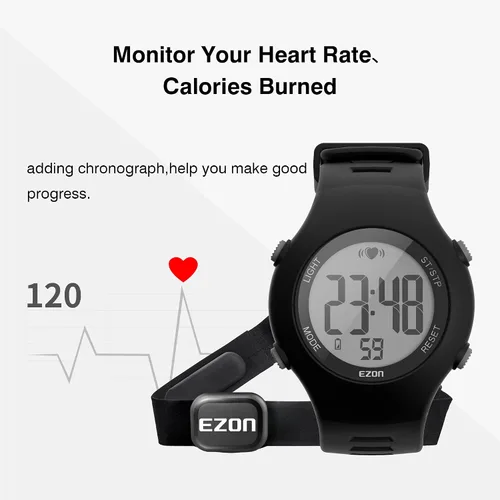 Vista 3 de EZON Heart Rate Monitor Chest Strap and Digital Watch,5ATM Waterproof Fitness Tracker with HRM,Calories Burned,Stopwatch and Hourly Chime - Ideal