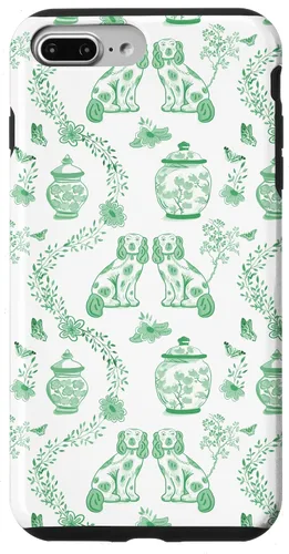 Vista 11 de Funda para iPhone XS Max Preppy Green & White Toile Chinoiserie Dogs and Ginger Jars