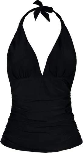Vista 4 de Parte superior de tankini para natación, con cuello profundo en V y halter, drapeado, para mujer Negro