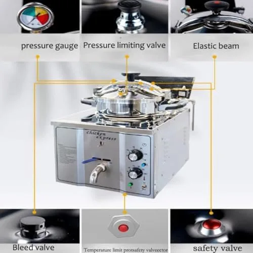 Vista 3 de Freidora comercial de 3000 W, freidora eléctrica de aire a presión de acero inoxidable, control de temperatura de 122.0-392.0 °F, ideal para cocina