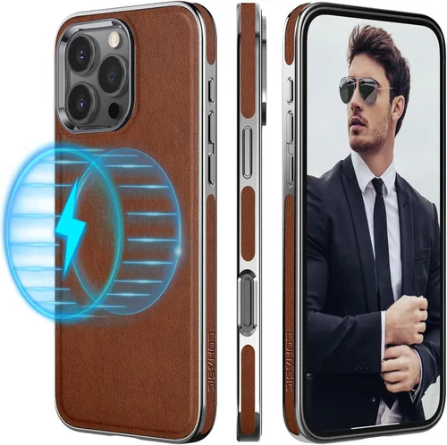 Vista 10 de LOHASIC Funda de piel para iPhone 15 Pro Max, funda magnética suave compatible con accesorios MagSafe, funda de diseño minimalista clásico i Phone