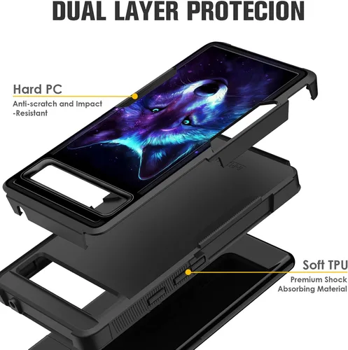 Vista 62 de Funda para Pixel 6A, funda protectora híbrida de doble capa resistente a prueba de golpes de policarbonato duro de silicona suave TPU para Google