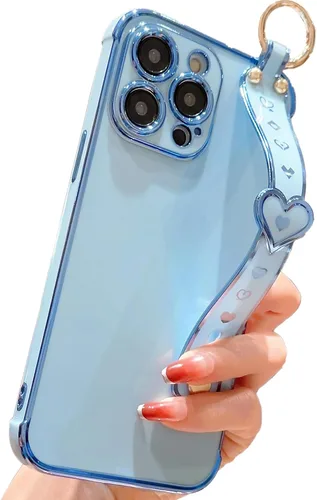 Vista 15 de IDweel Funda para iPhone 11 Pro Max con correa de pulsera ajustable, lazo atril, chapado de lujo de corazón, esquinas elevadas, a prueba de golpes