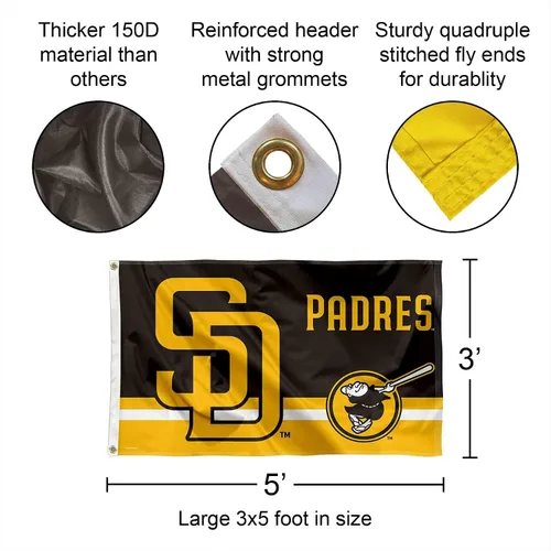 Vista 2 de WinCraft Bandera de San Diego Padres Logo Insignia de 3 x 5 pies con ojal