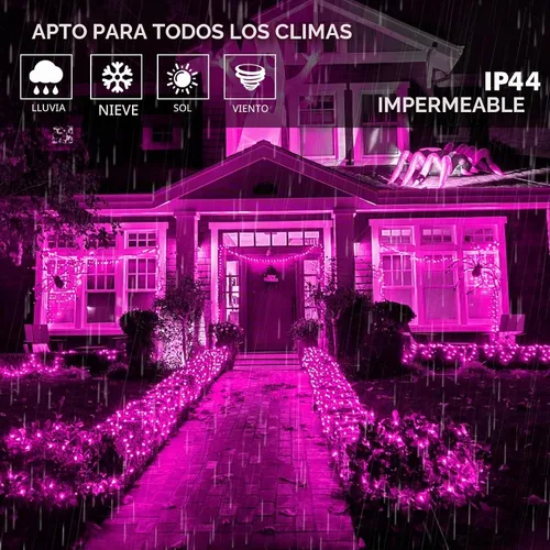 Vista 3 de kemooie 500 luces LED de Navidad rosadas, luces de Navidad de 164 pies para exteriores, enchufables, impermeables, con 8 modos de parpadeo