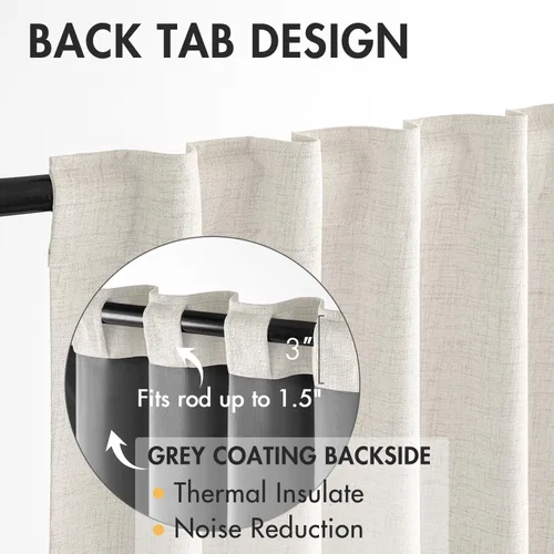 Vista 5 de MIULEE Cortinas 100% opacas de 84 pulgadas de largo de lino, cortinas y drapeados, juego de 2 paneles para dormitorio, pestaña trasera, sala