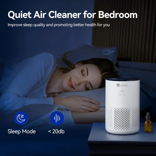 Vista 4 de Aucleia Purificadores de aire para dormitorio y hogar con filtro HEPA H13, limpiador de aire silencioso de 20 dB para mascotas, olor a caspa