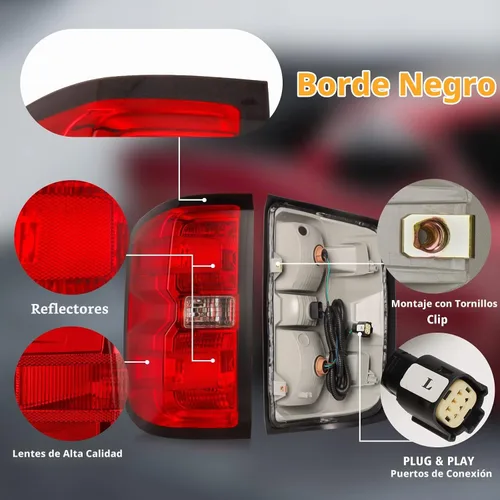 Vista 4 de Conjunto de luz trasera compatible con Chevy Silverado 1500 2500HD 3500HD 3500HD 2014-2019 con arnés de cableado, luces traseras de camioneta