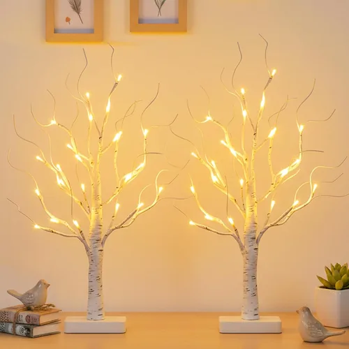 Vista 11 de PABIPABI Árbol de Abedul Iluminado, Árbol de Navidad de 22'' con 24 LED, Centro de Mesa Árbol Artificial con Luces Alimentado por Batería
