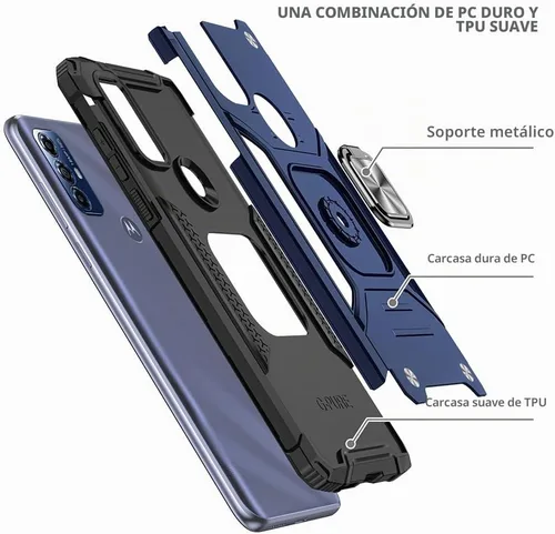 Vista 5 de Funda para Moto G Play 2023, Moto G Pure con protector de pantalla, soporte giratorio de grado militar de 360° (resistente) a prueba de golpes
