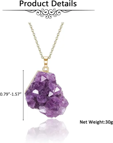 Vista 7 de Jovivi Collar de cristal de amatista natural para mujeres y hombres, collar con colgante de piedra de cuarzo de amatista áspera irregular