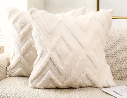 Vista 8 de Juego de 2 fundas de almohada de piel sintética beige de 16x16, funda de almohada decorativa de cuadros suave estilo boho para sofá, cama, sala