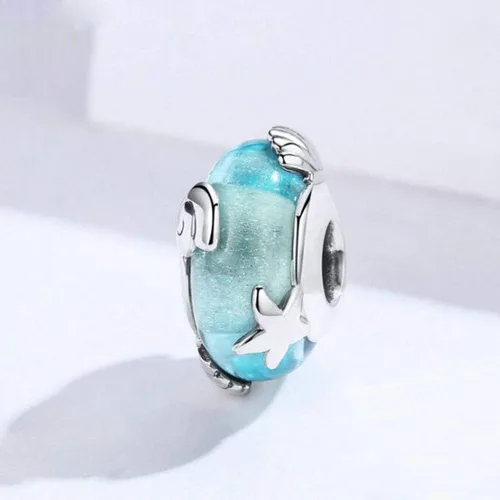 Vista 4 de Abalorios de cristal de Murano genuino para pulseras de plata de ley 925 original núcleo azul burbujas rosas abalorios para pulseras Pandora