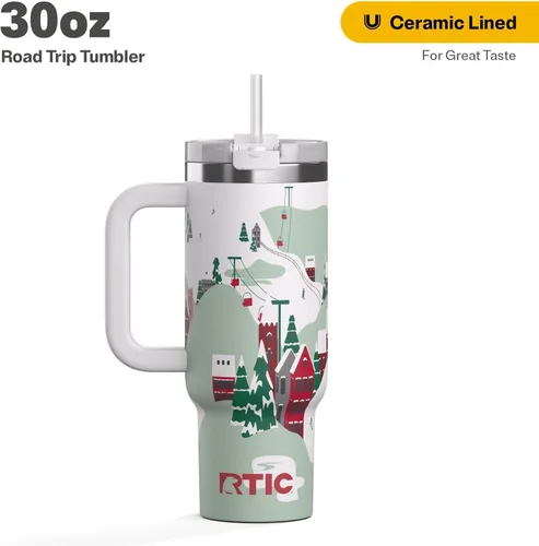 Vista 2 de RTIC Vaso Tumbler de Viaje por Carretera de 30 oz con Doble Pared Revestido de Cerámica Aislado Taza Portátil de Café de Viaje de Acero Inoxidable