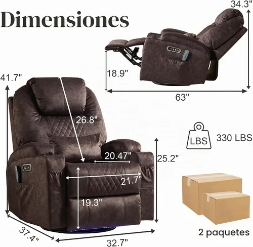 Vista 2 de AHMED Silla reclinable giratoria eléctrica con masaje y calor para adultos Terciopelo.